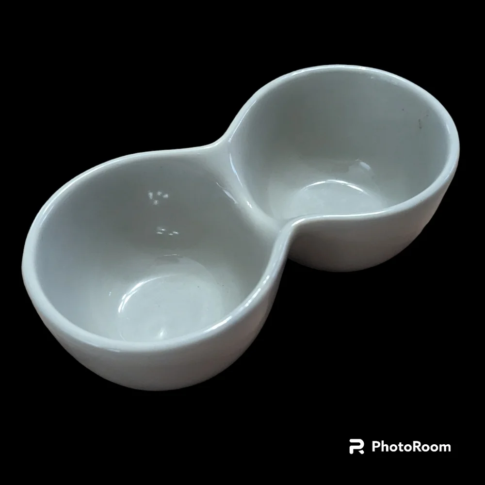 MCM Light Gray Stoneware Double Sided Oil & Vinegar Dipping Condiment Bowl.
